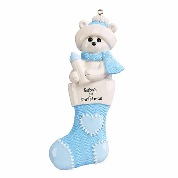 Babys 1st Christmas Polar Bear Stocking Personalized Three Blue