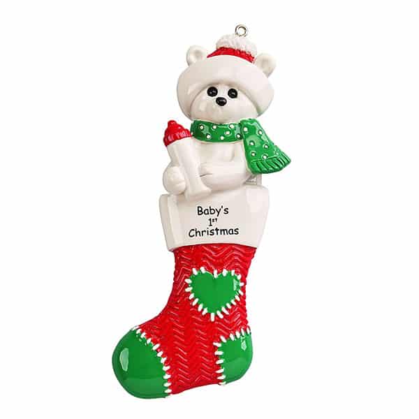 Babys 1st Christmas Polar Bear Stocking Personalized Three Red