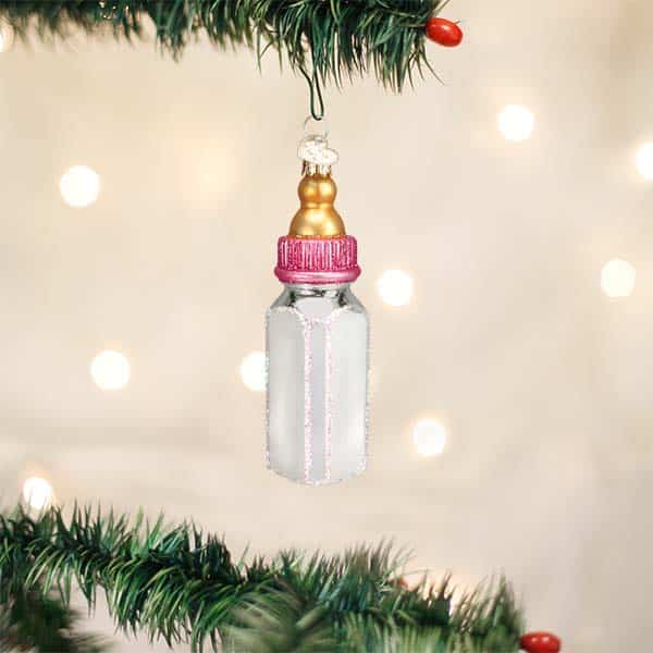 Baby Bottle Ornaments Old World Christmas Personalize Pink