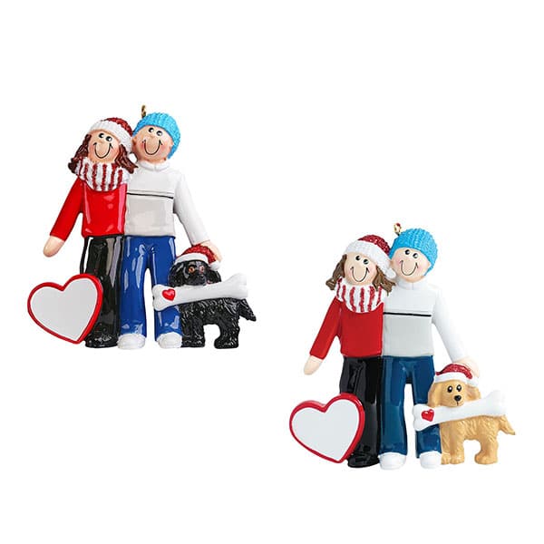 Couple with Dog Ornament Personalized