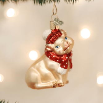 Old World Christmas Snowy Pig Blown Glass Ornament