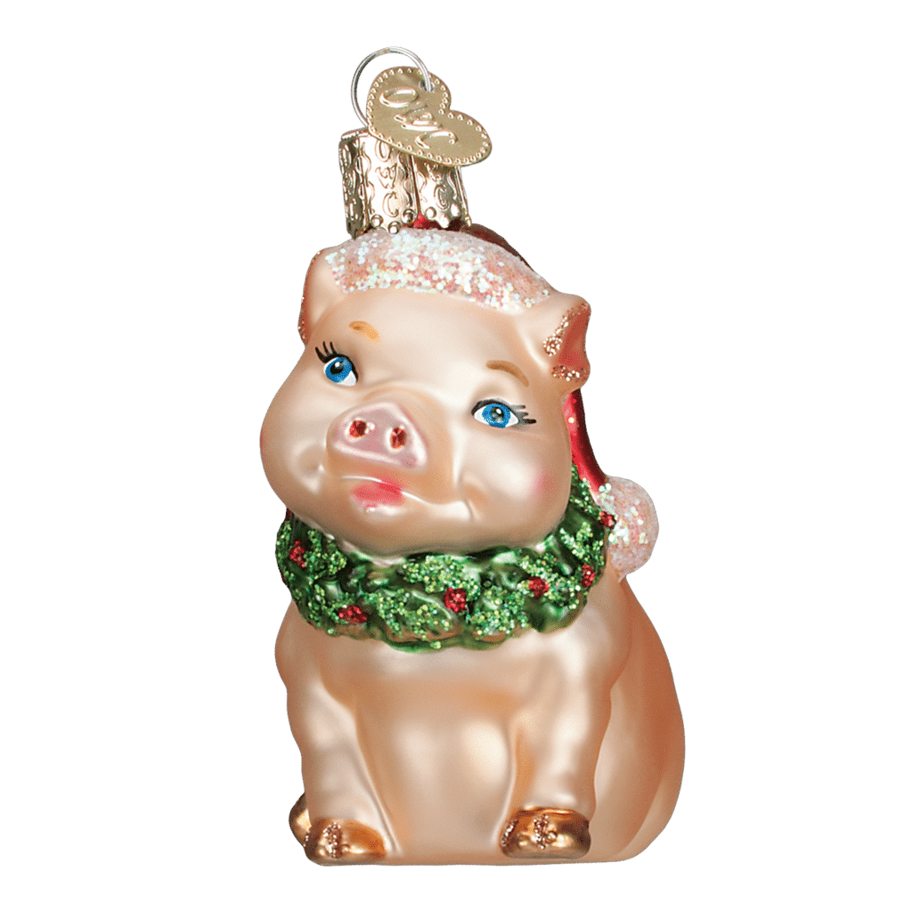 Old World Christmas Holly Pig Blown Glass Ornament