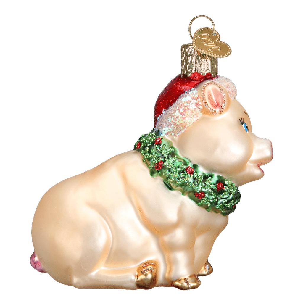 Old World Christmas Holly Pig Blown Glass Ornament