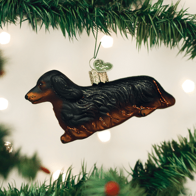 Old World Christmas Blown Glass Christmas Long haired Dachshund Ornament
