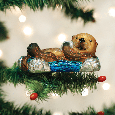 Old World Christmas Blown Glass Floating Sea Otter Clip on Ornament