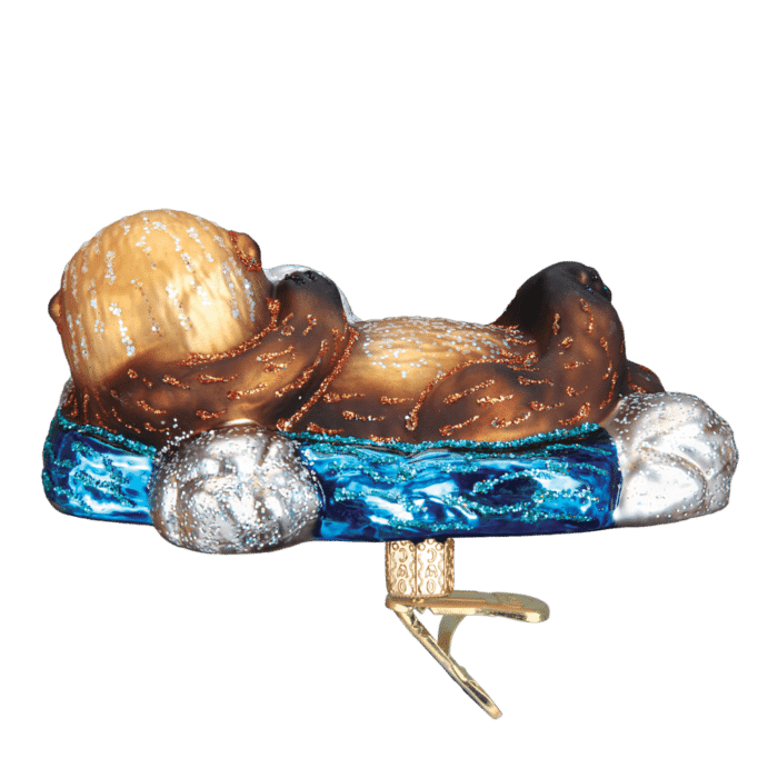 Old World Christmas Blown Glass Floating Sea Otter Clip on Ornament