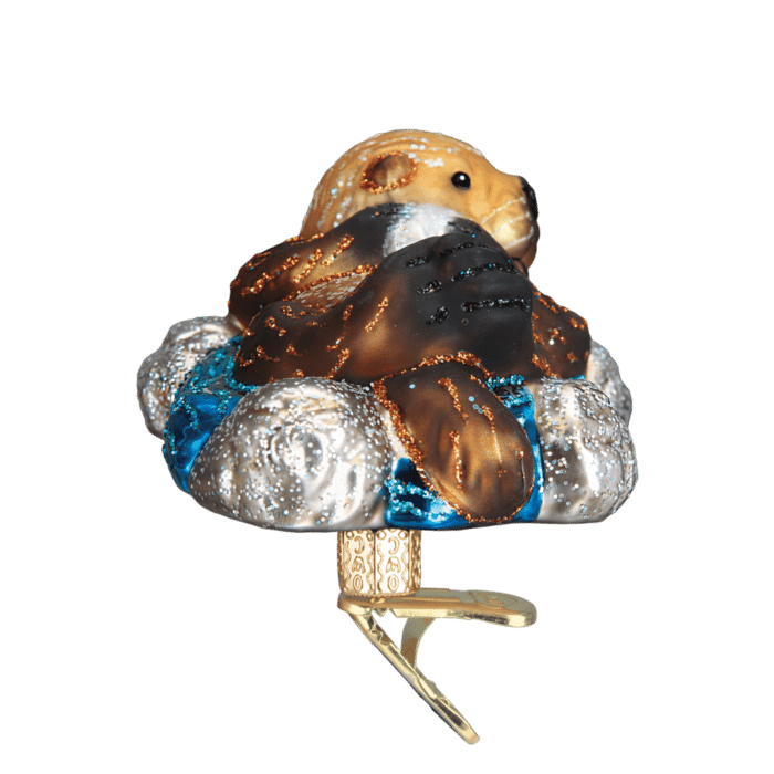 Old World Christmas Blown Glass Floating Sea Otter Clip on Ornament