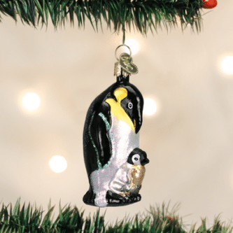 Old World Christmas Blown Glass Emperor Penguin with Chick Ornament