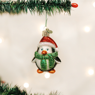 Old World Christmas Blown Glass Playful Penguin Ornament