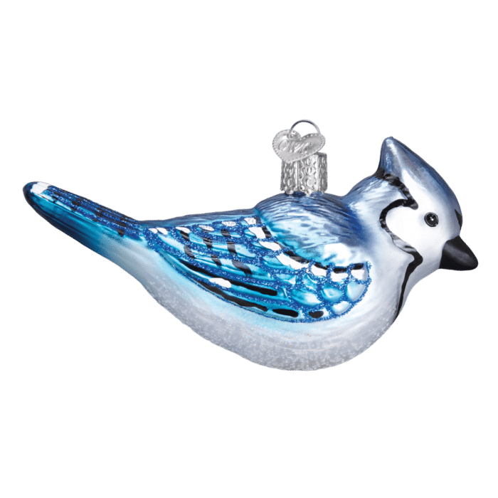 Old World Christmas Blown Glass Bright Blue Jay Ornament