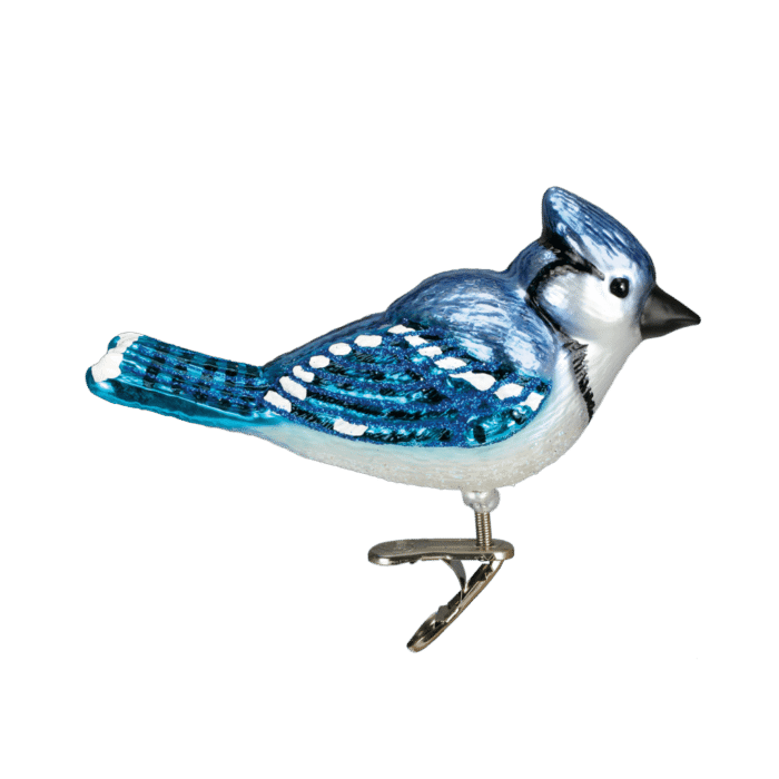 Old World Christmas Blown Glass Bright Blue Jay Clip on Ornament