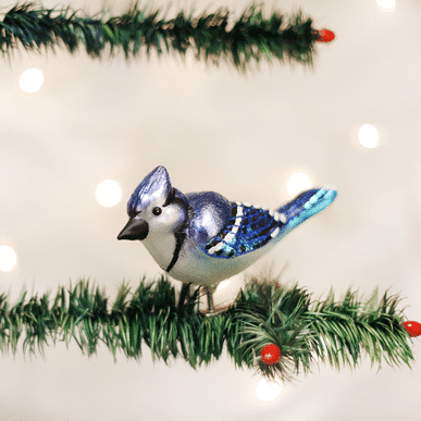 Old World Christmas Blown Glass Bright Blue Jay Clip on Ornament