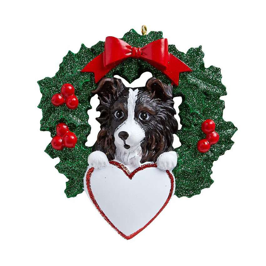 Australian Sheepdog in Wreath Personalized Christmas Ornament