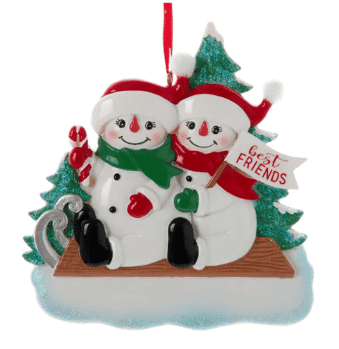 best Friends Snowman on Sled Ornament Personalize