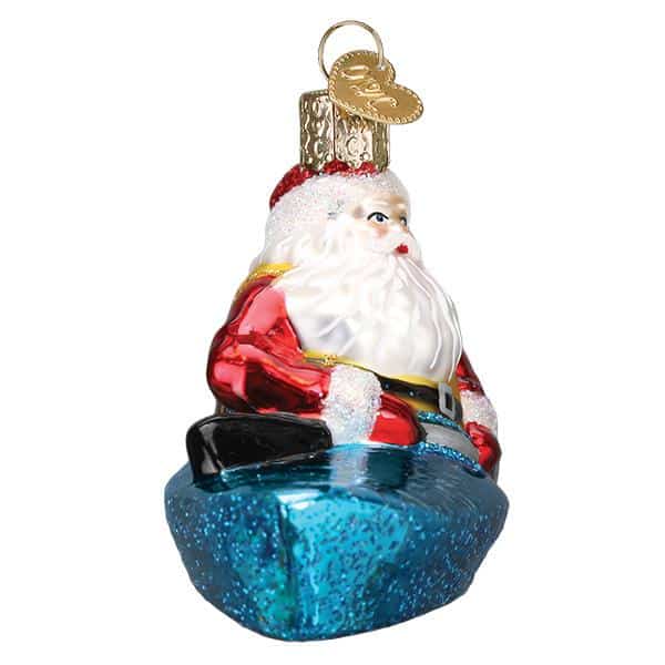 Old World Christmas Blown Glass Santa in Kayak Ornament