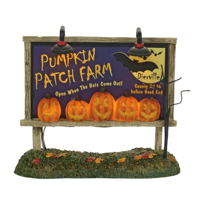 Dept 56 Snow Village Halloween Lit Pumpkin Patch Billboard
