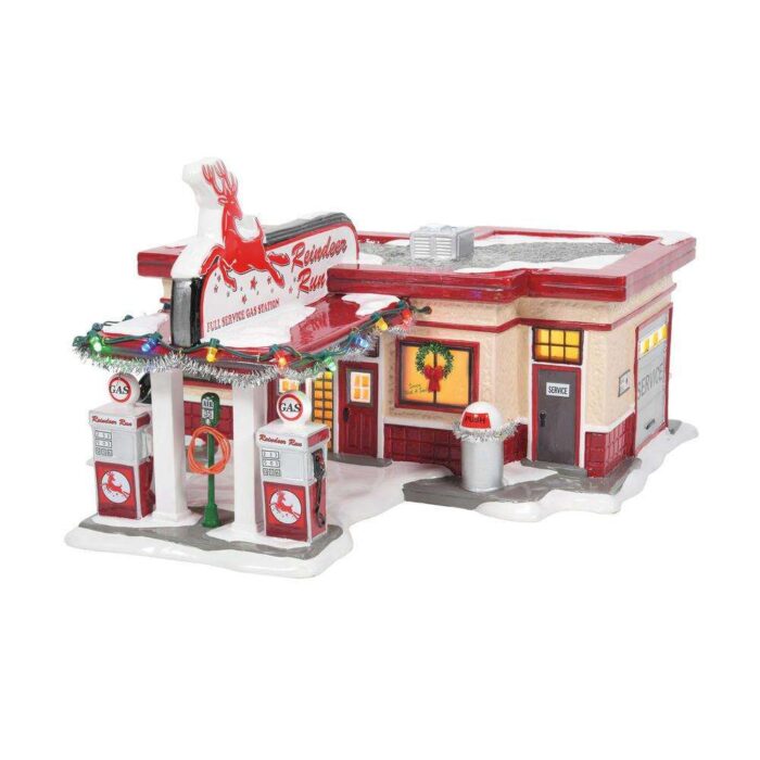 Dept 56 Snow Village Reindeer Gas Station Retired
