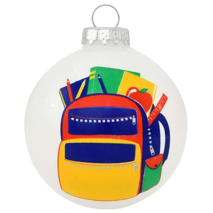 School Supplies in Backpack Glass Ball Ornament