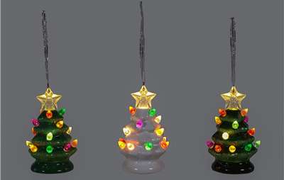 Vintage Look Ceramic Christmas Tree Ornaments Three Colors