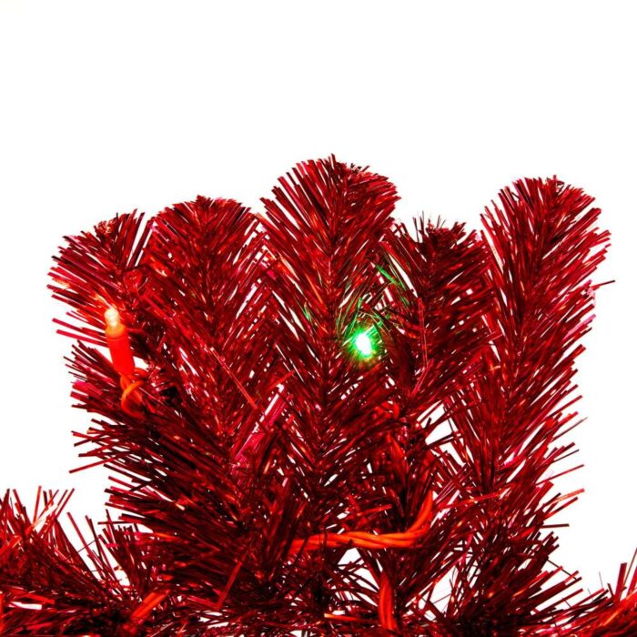 Red Tinsel Wreath with Red and Green Led Lights