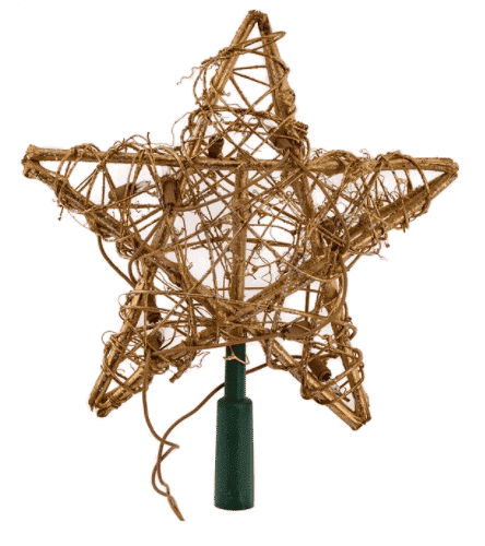 Back Gold Ratan Star Lit Tree Topper