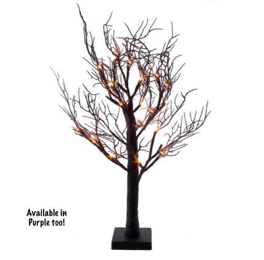 Led Orange or Purple Glittered Tabletop Tree