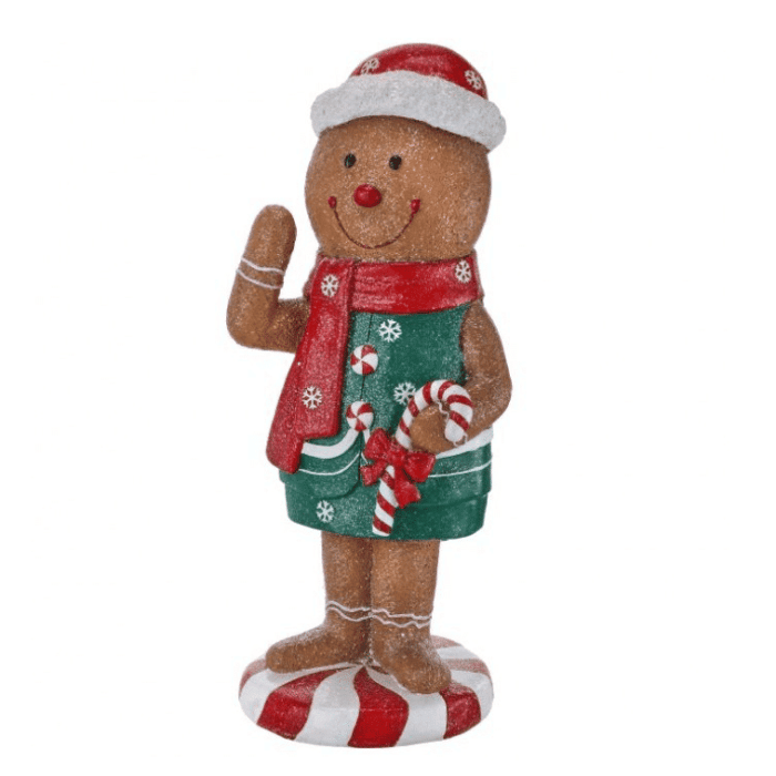 Peppermint Candy Gingerbread People Outdoor Decor Waving Boy