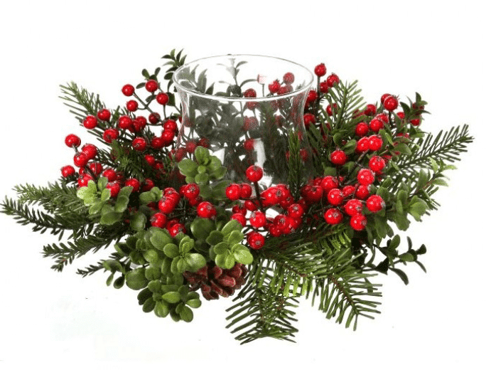 Red Berry Boxwood Fir Candle Centerpiece