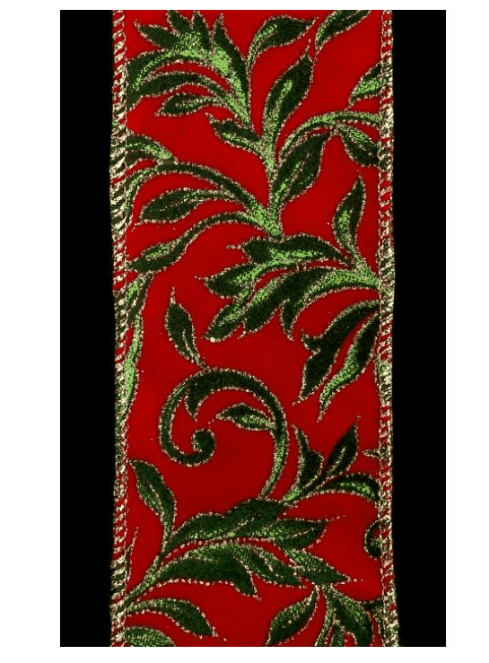 Printed Leaf Vine on Velvet 25 or 4 Ribbon