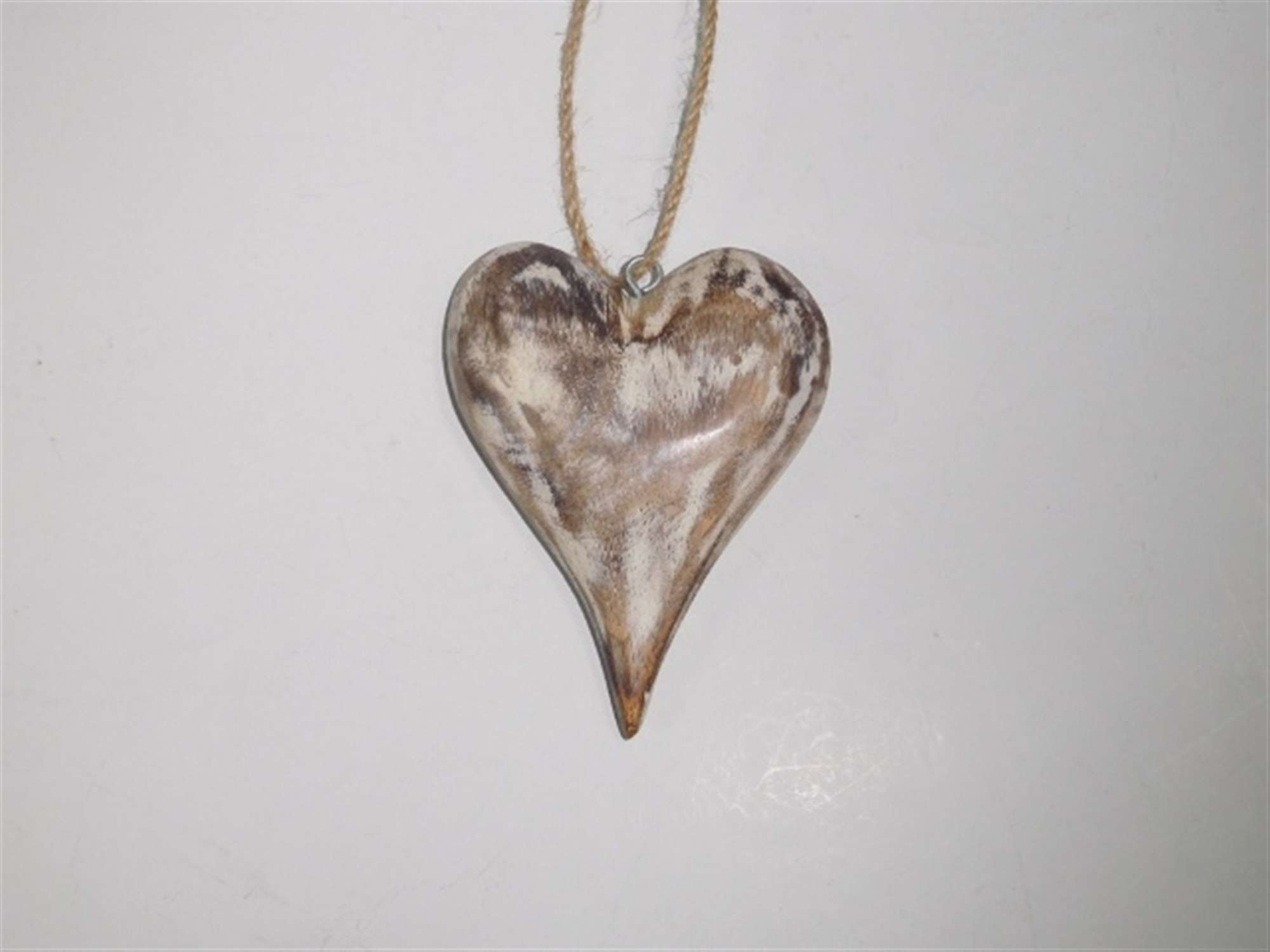 Wooden Heart White Wash Ornament
