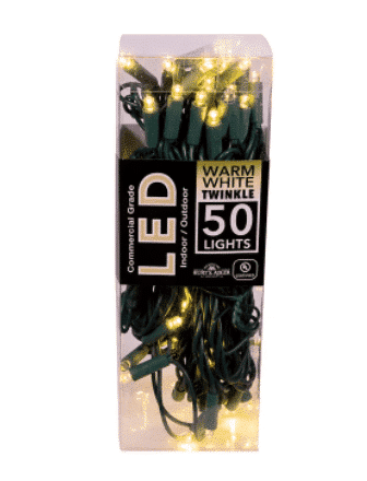 Warm White Green Cord Twinkle Wide Angle Led 50 Light Sets
