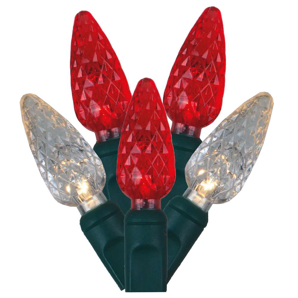 50 Bulb Faceted Led C6 Light Sets Red and White