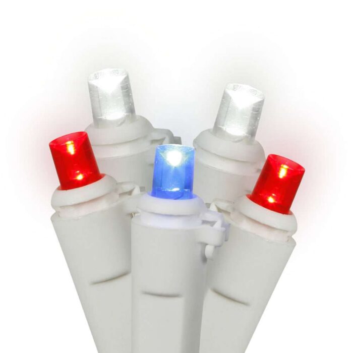 Wide Angle Led White Cord Light Set 50 Bulb Red White and Blue