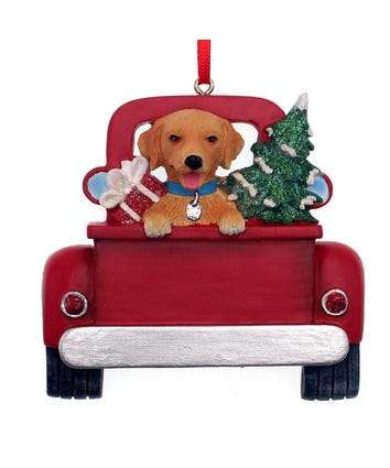 Golden Retriever Dog in Back of Truck Personalized Ornament