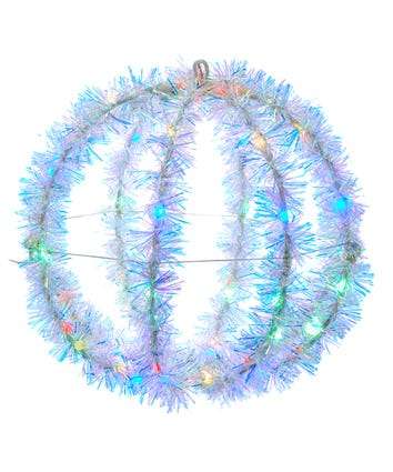 Silver Iridescent Tinsel Multi color or Warm White Led Foldable Metal Sphere 8