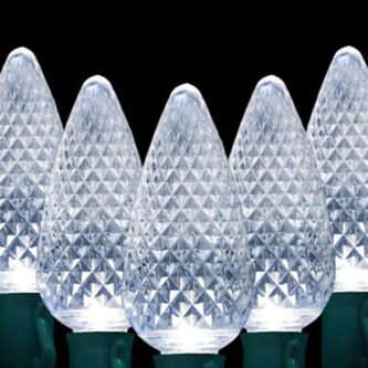 C9 Pure White LED Lights Green Cord 25 Bulb