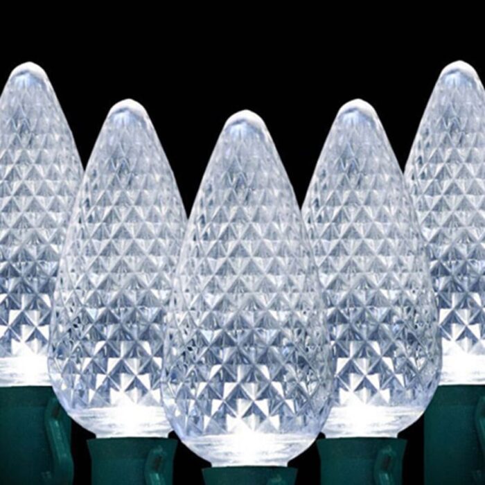 C9 Pure White Led Lights Green Cord 25 Bulb