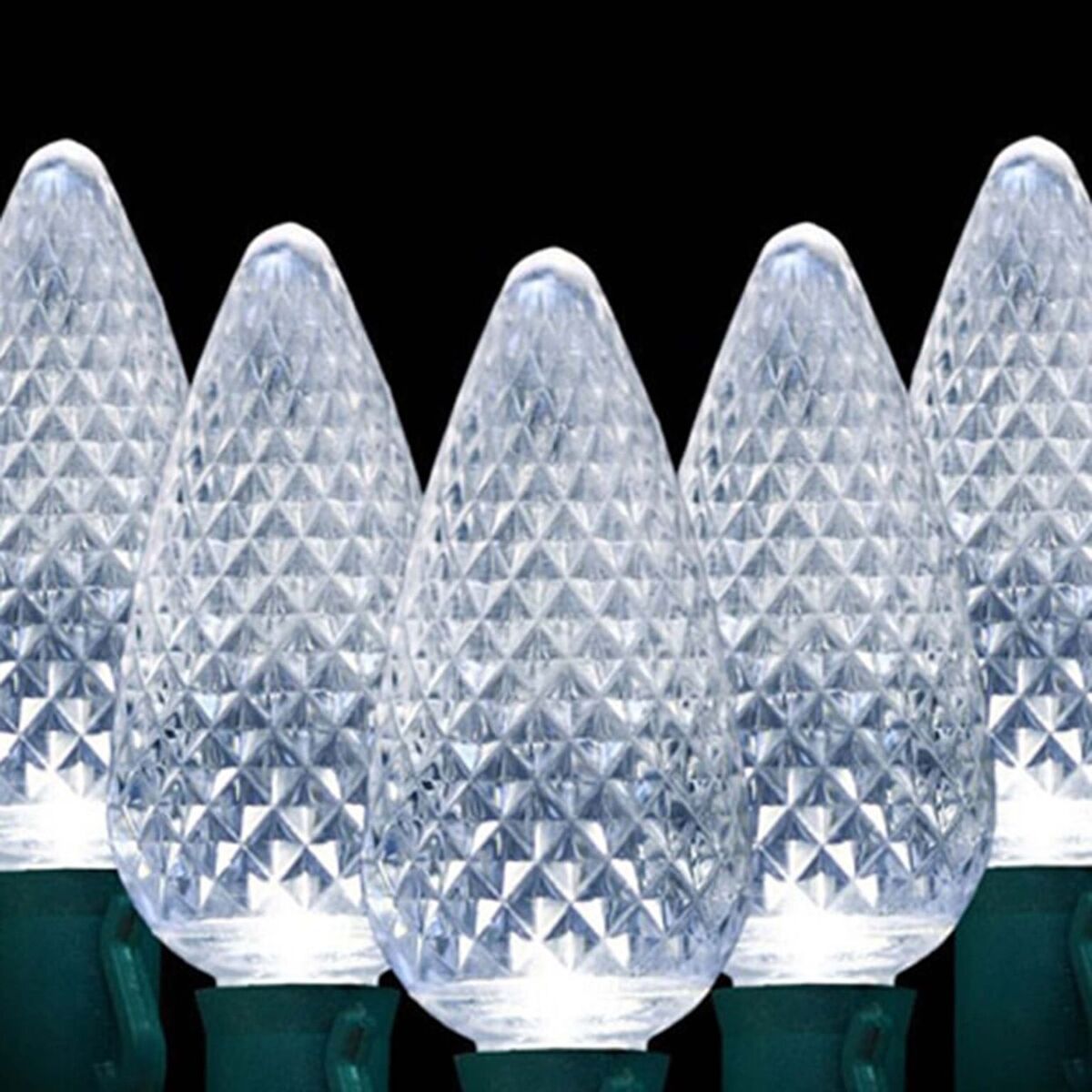 C9 Pure White Led Lights Green Cord 25 Bulb