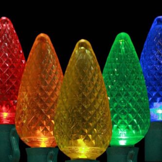 Set of 25 C9 Multi LED Lights with Green Cord