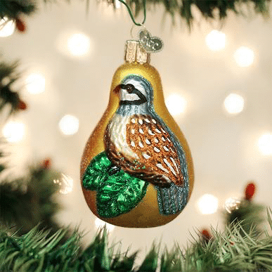 Old World Partridge in a Pear Blown Glass Ornament
