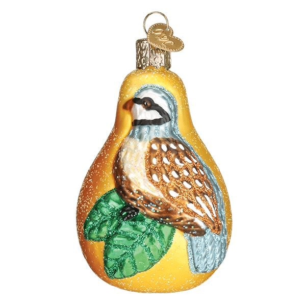 Old World Partridge in a Pear Blown Glass Ornament