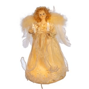 Tree Topper Ivory Angel with Feathered Two Tone Wings