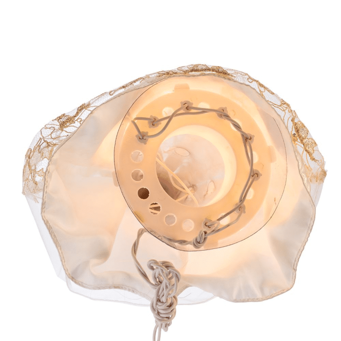 Tree Topper Ivory and Gold Angel with Two Candles Lit