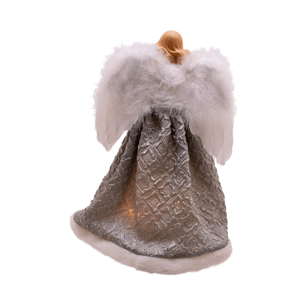 Tree Topper Silver and Grey Angel with Two Star Lights