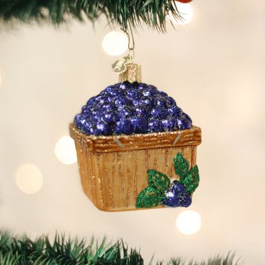 Old World Christmas Blown Glass Basket of Blueberries Ornament