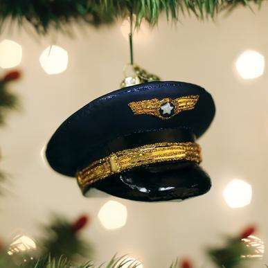 Pilots Hat Blown Glass Ornament   Old World Christmas
