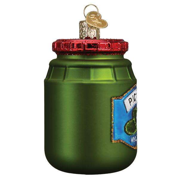 Old World Christmas Blown Glass Jar of Pickles Ornament