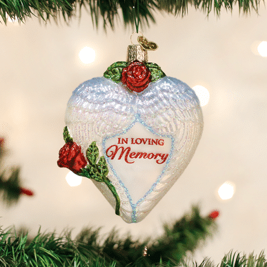 Old World Christmas Blown Glass in Loving Memory Angel Wings Heart Ornament