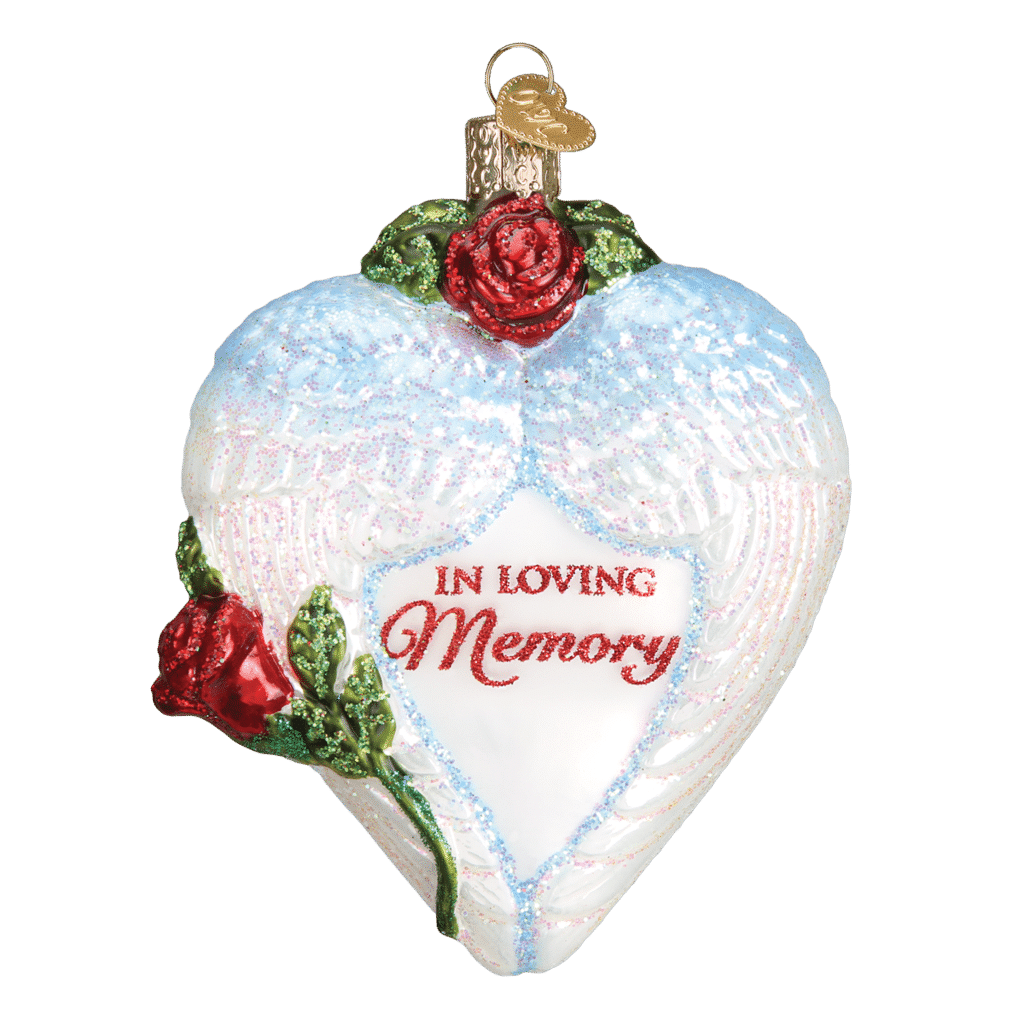 Old World Christmas Blown Glass in Loving Memory Angel Wings Heart Ornament