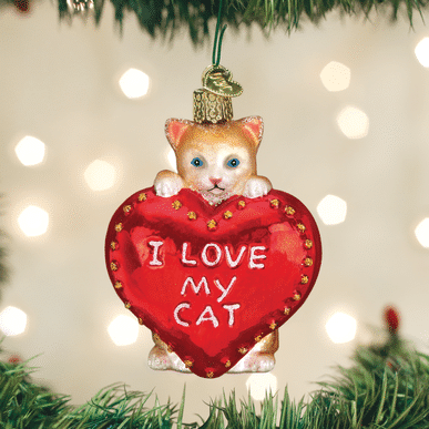 Old World Christmas Blown Glass I Love My Cat Heart Ornament